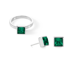 Load image into Gallery viewer, Brilliant Square big ring silver dark green
