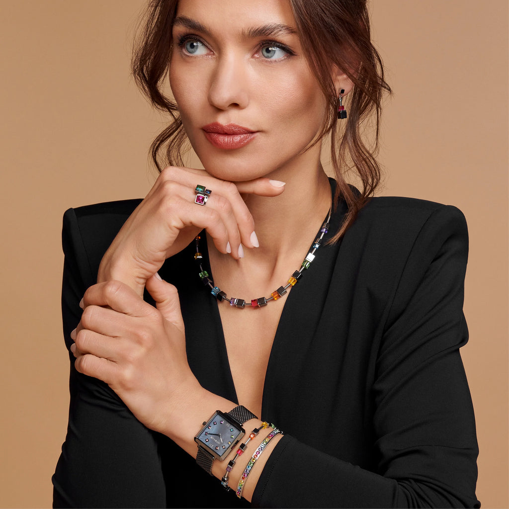 Brilliant Square big ring silver dark green