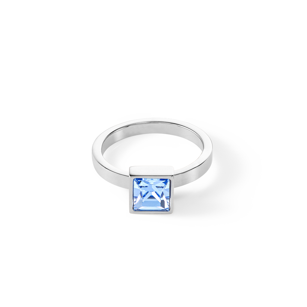 Brilliant Square big ring silver light blue