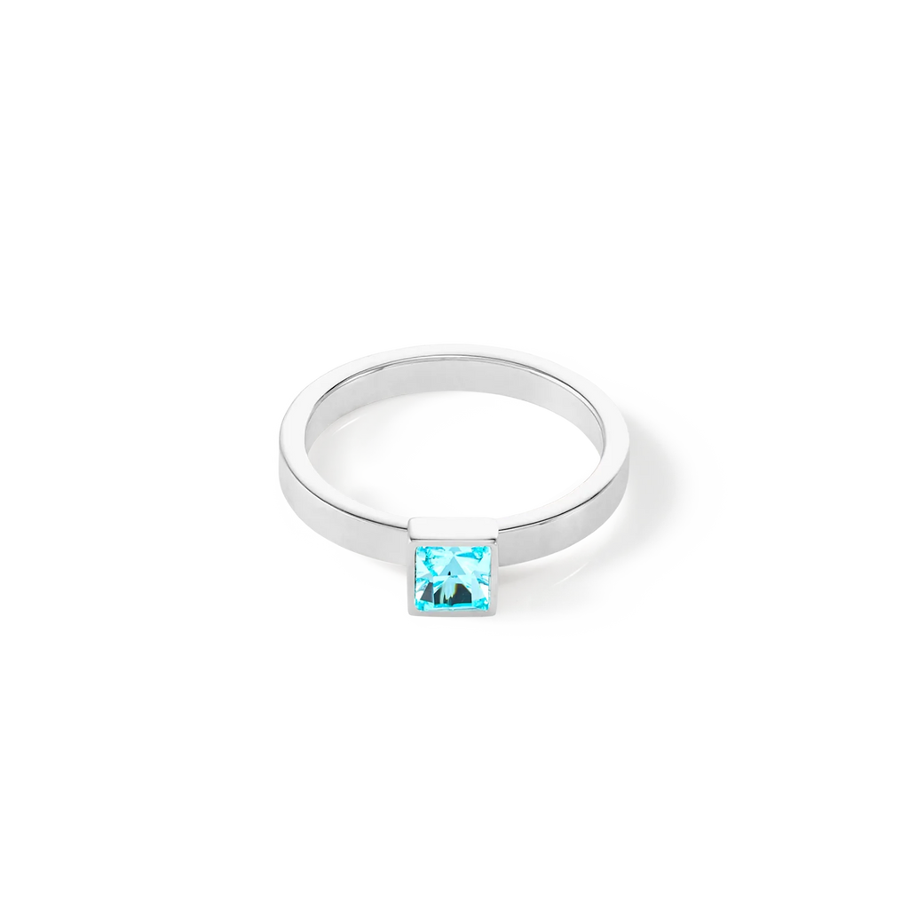 Brilliant Square small ring silver aqua