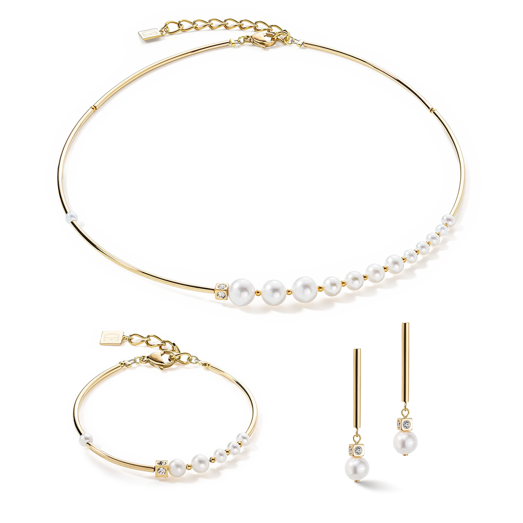 Necklace Asymmetry Freshwater Pearls & Stainless Steel Gold