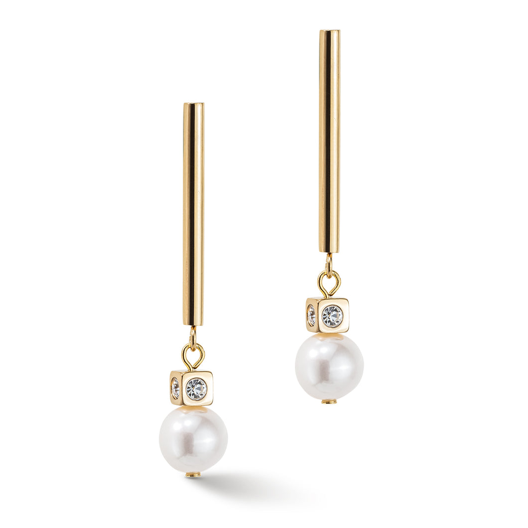 Gold Stainless Steel Earrings Asymmetry Freshwater Pearls