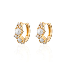 Load image into Gallery viewer, Gold Hannah Martin Pearl Huggie Earrings
