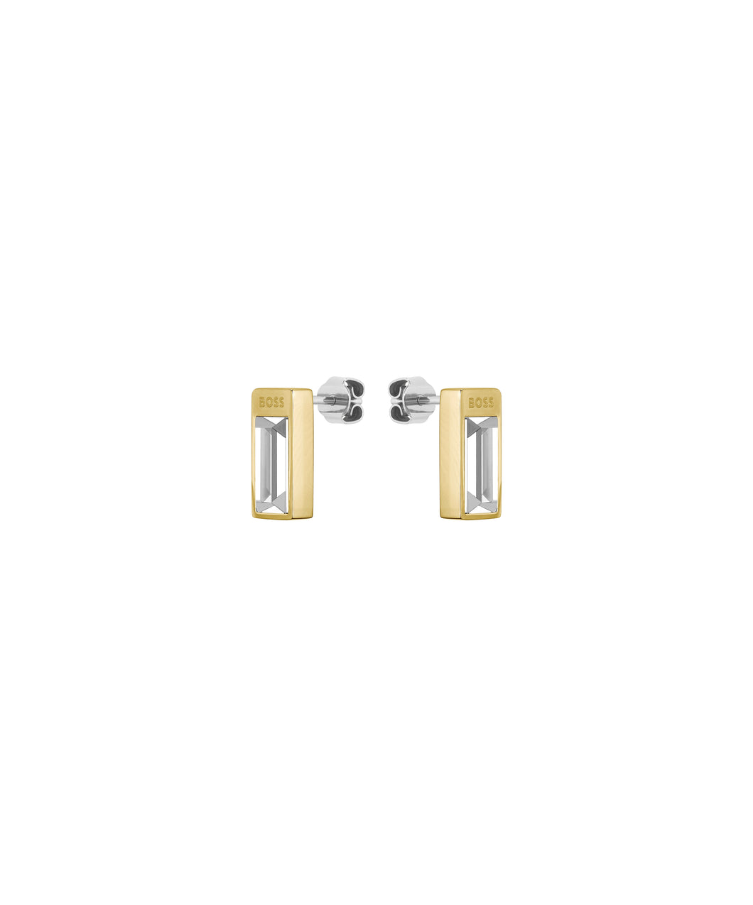 Ladies BOSS Clia Light Yellow Gold IP Crystal Baguette Earrings