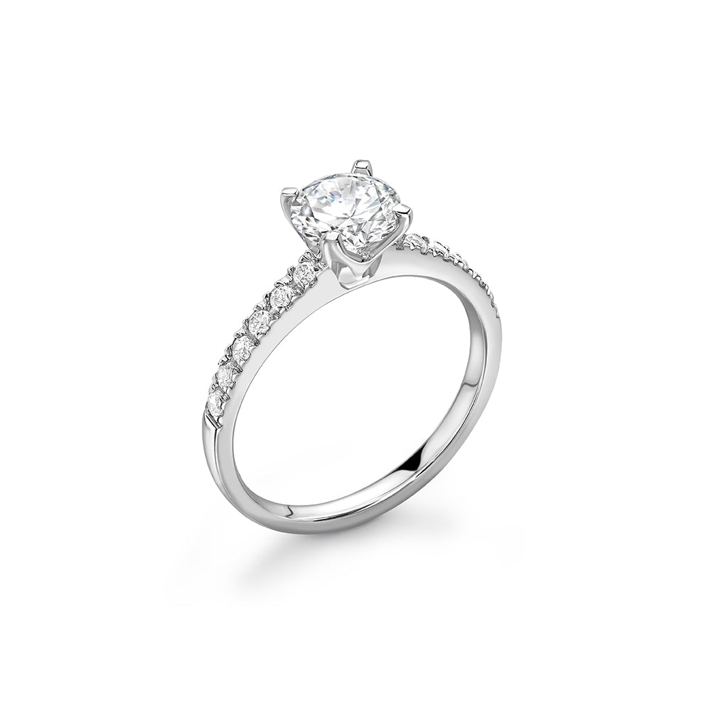 18ct White Gold Round Diamond Ring with Diamond Shoulders