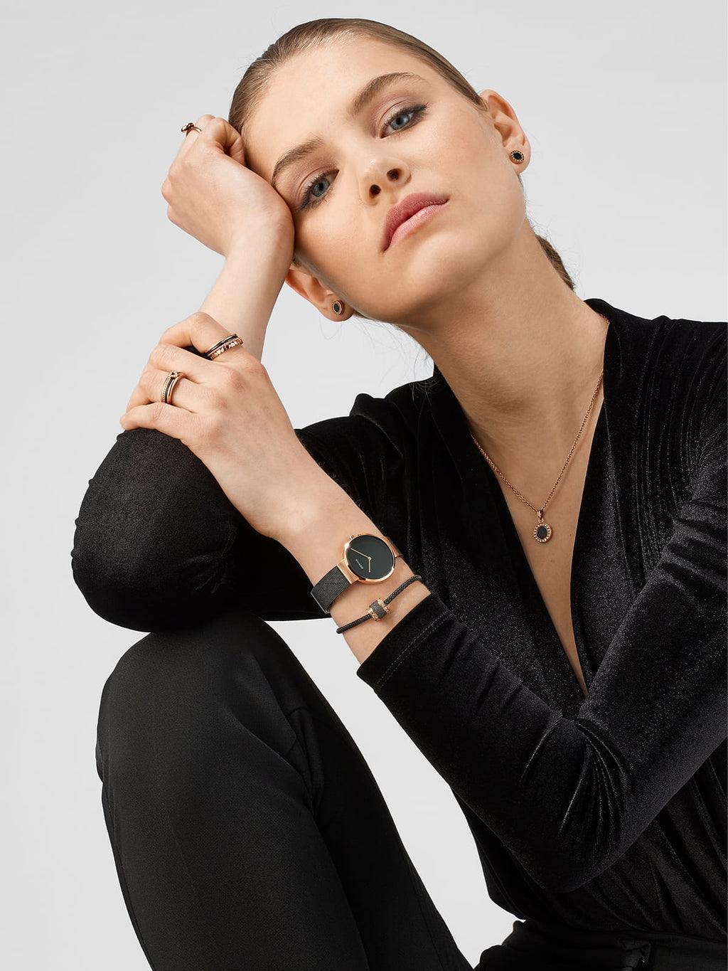 BERING Earrings | Rose Gold, Black and Swarovski | 707-360-05