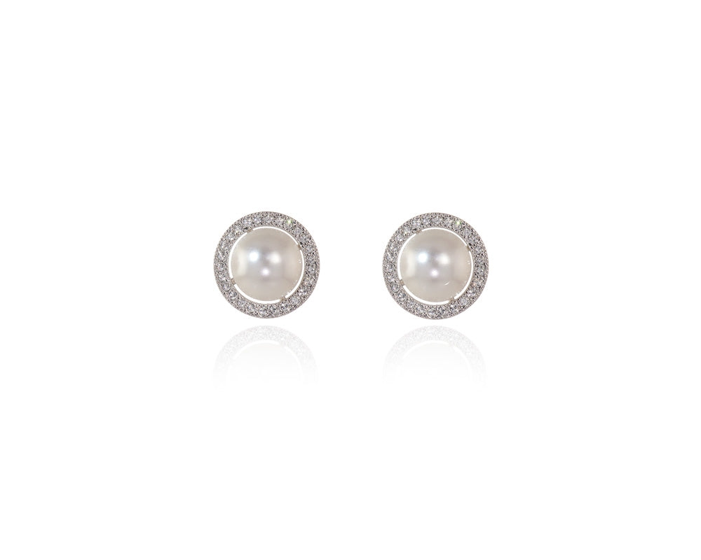 Ikia Silver Pearl White Earrings