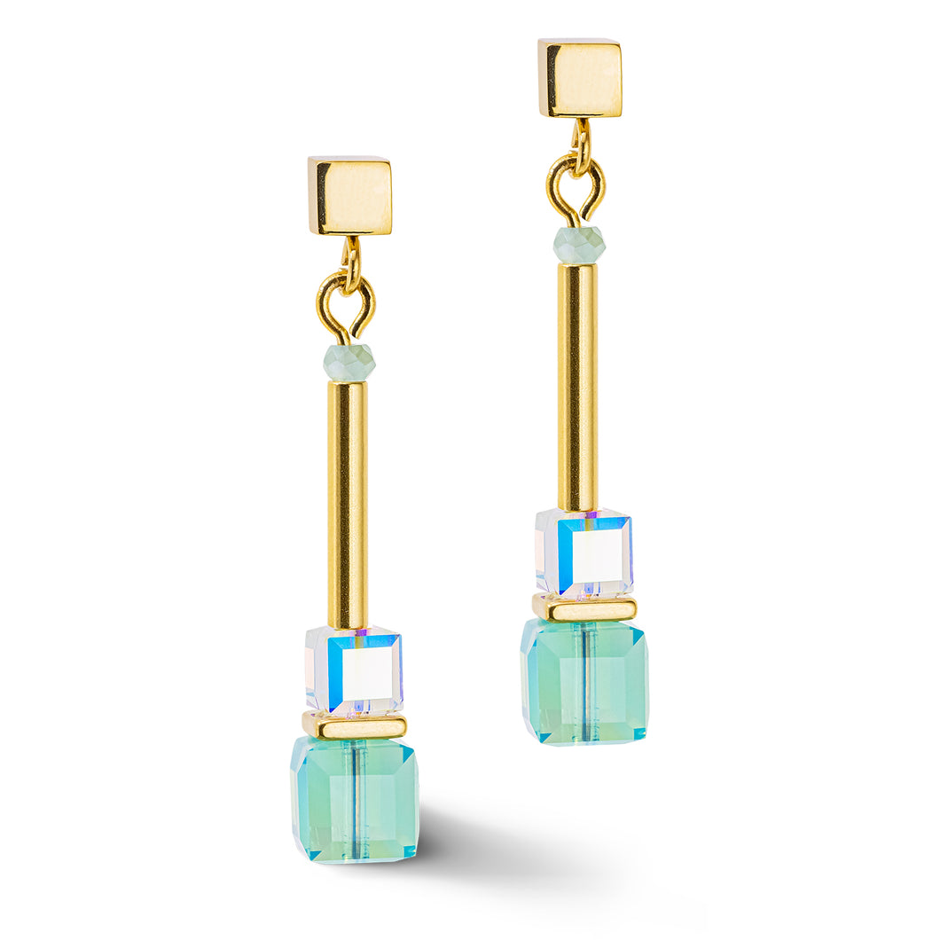 Cube Story Minimalistic Earrings Gold-Turquoise