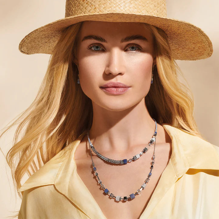 GeoCUBE® Precious & Slider Closure Necklace Silver-Blue