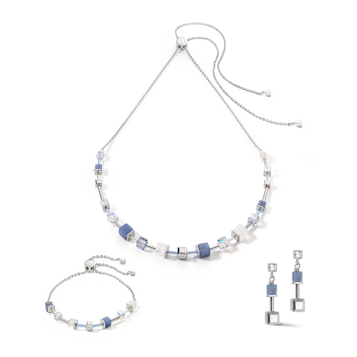 GeoCUBE® Precious & Slider Closure Earrings Silver-Blue