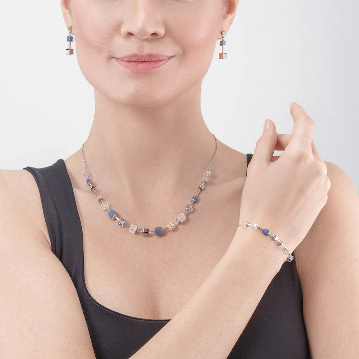 GeoCUBE® Precious & Slider Closure Bracelet Silver-Blue