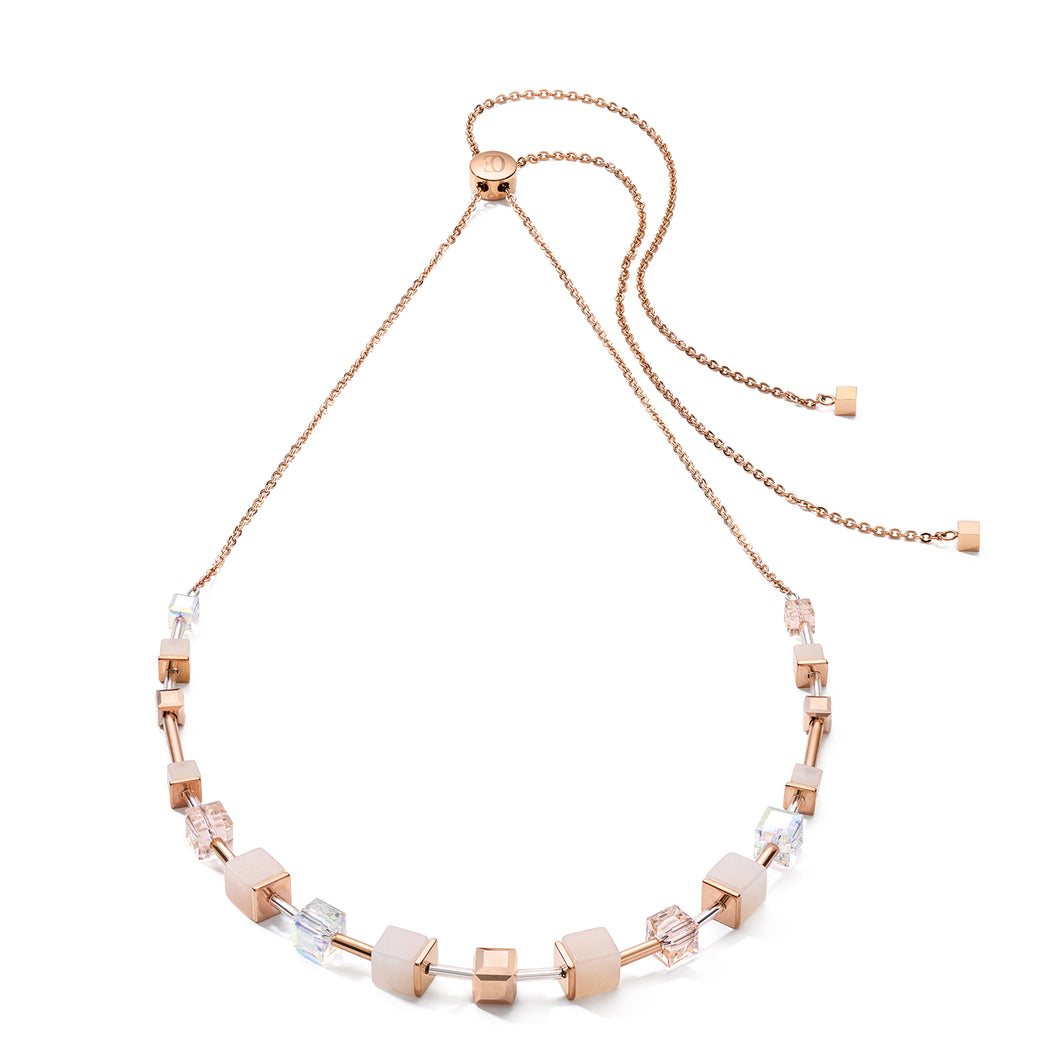 Necklace GeoCUBE® Pink Aventurine Delicate Chain Rose Gold-Peach