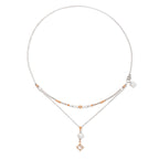 Brilliant Square Layer Pearl Necklace Silver Rose Gold