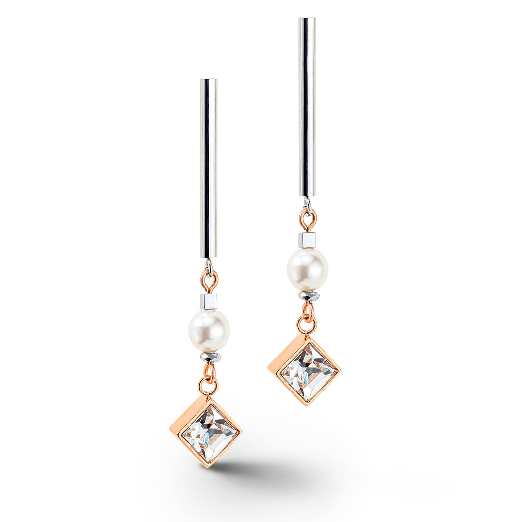 Brilliant Square Layer Pearl Earrings Silver Rose Gold