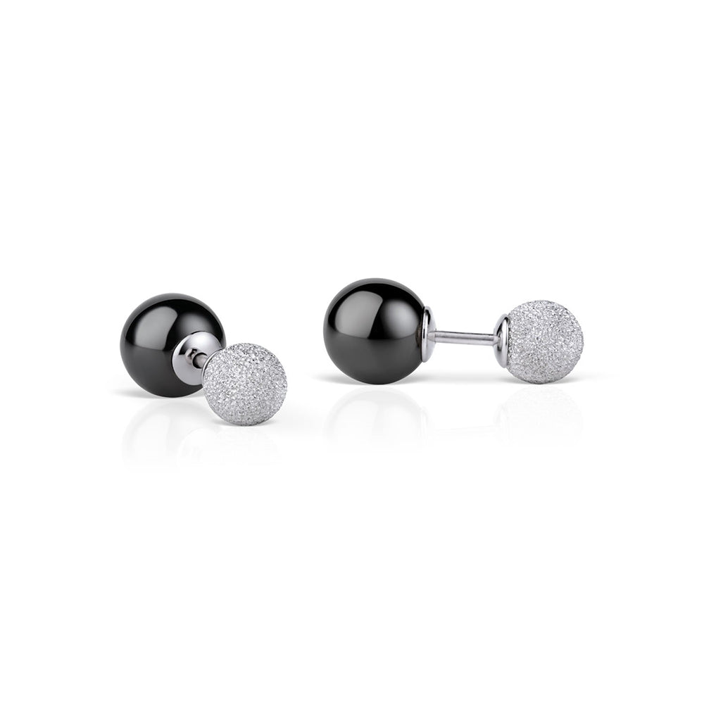 Bering Earrings | Sparkling Silver and Ceramic Black Stud | 703-196-05 | Petite
