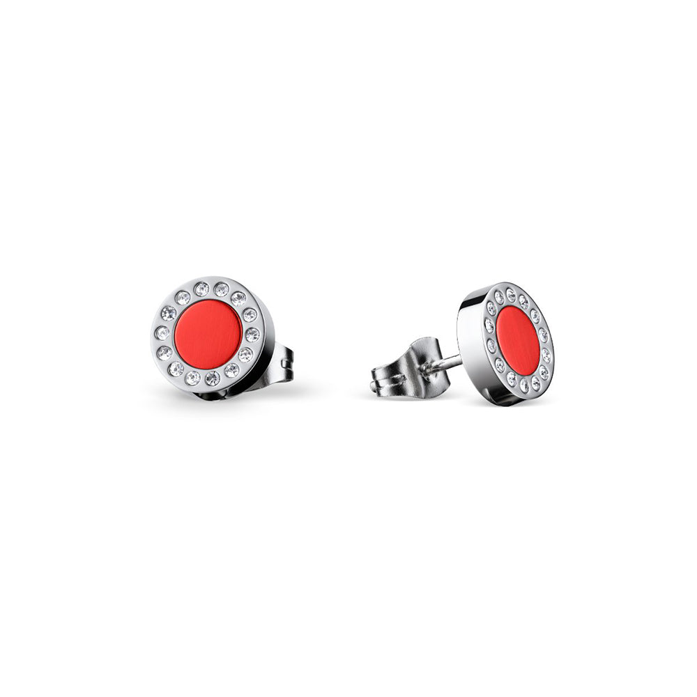 Bering Earrings | Polished Silver and Red Ceramic | 707-149-05