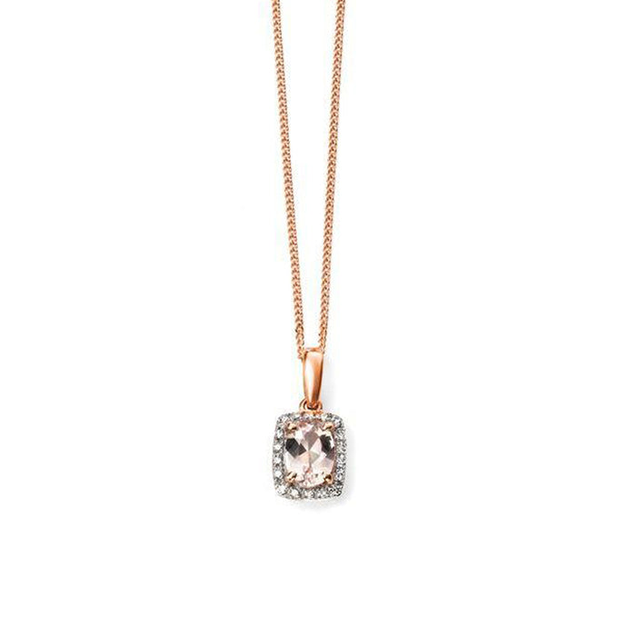 9ct Rose Gold Morganite and Diamond Pendant