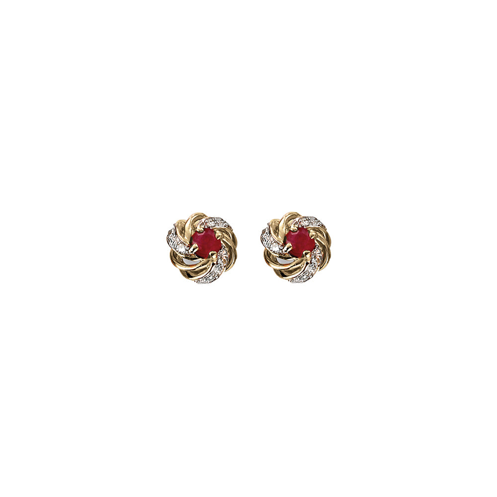 9ct Yellow Gold Ruby and Diamond Cluster Earrings