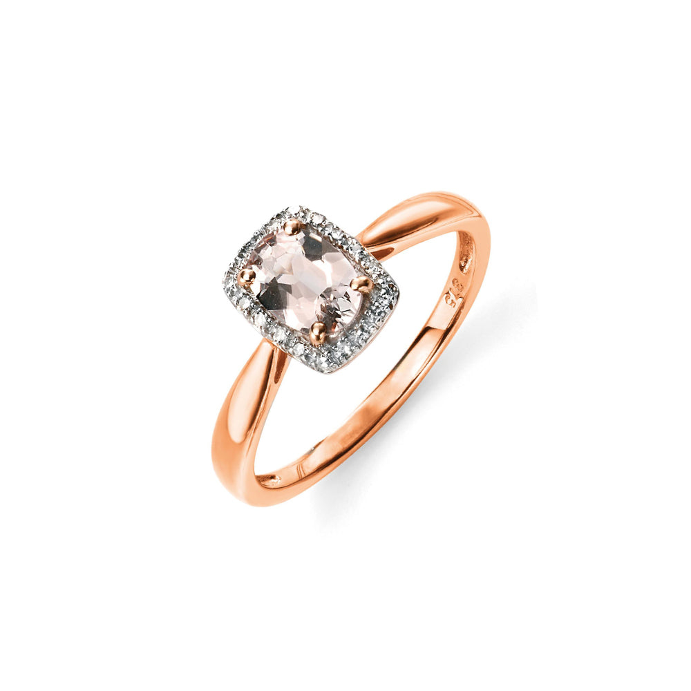 9ct Rose Gold Morganite and Diamond Ring