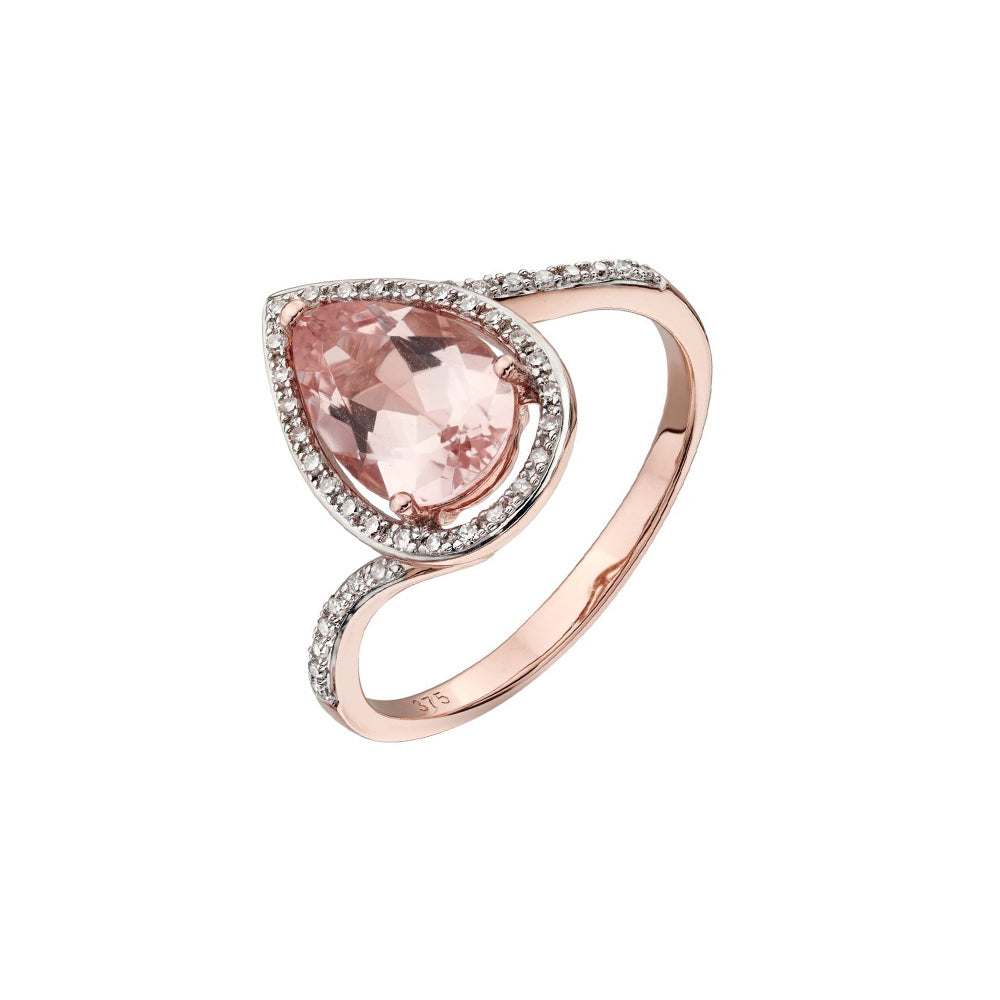 9ct Rose Gold Morganite and Diamond Teardrop Ring