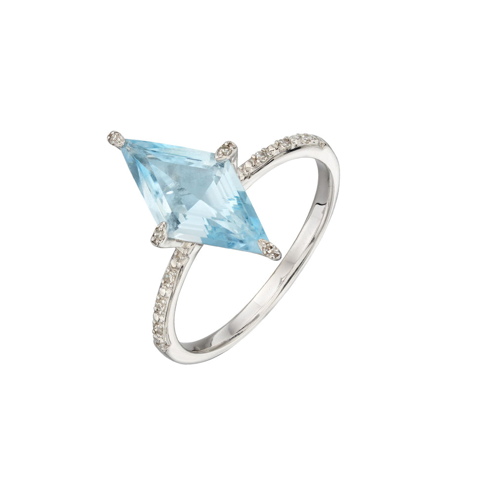 9ct White Gold Blue Topaz Kite Ring