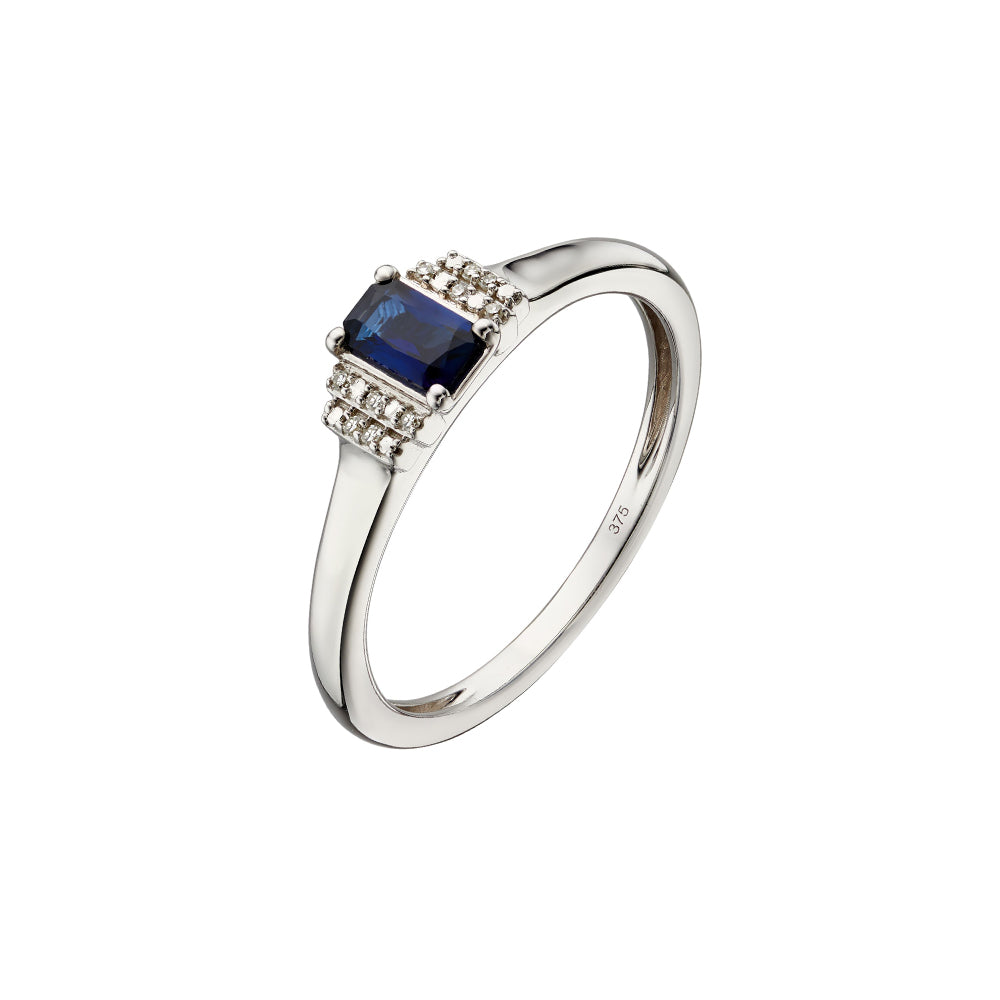 9ct White Gold Sapphire and Diamond Art Deco Ring