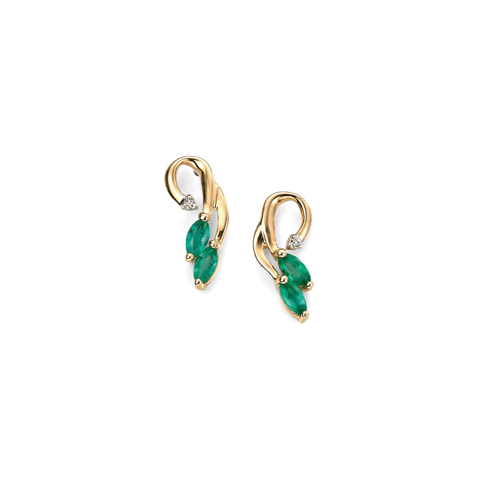 9ct Yellow Gold Emerald and Diamond Vine Earrings