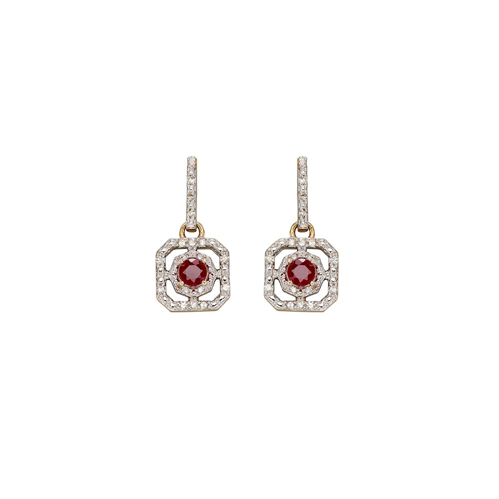 9ct Yellow Gold Ruby and Diamond Art Deco Earrings