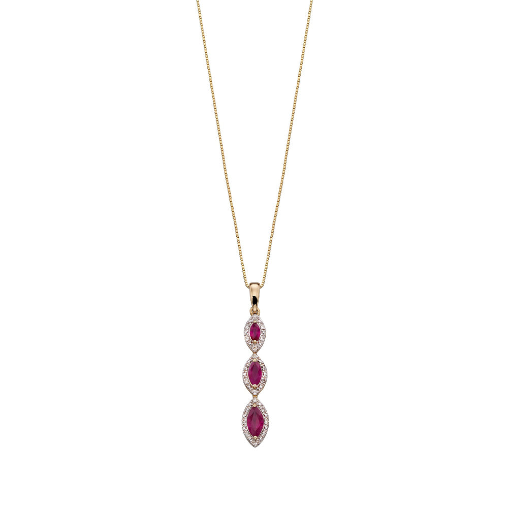 9ct Yellow Gold Ruby and Diamond Drop Necklace