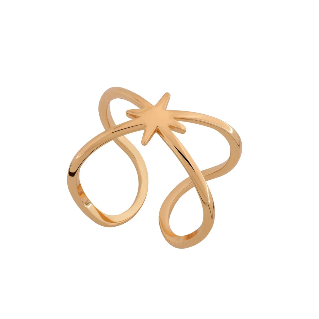 Gold Double Band Adjustable Star Ring