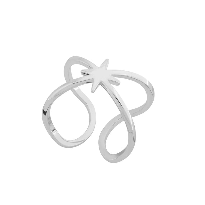 Silver Double Band Adjustable Star Ring