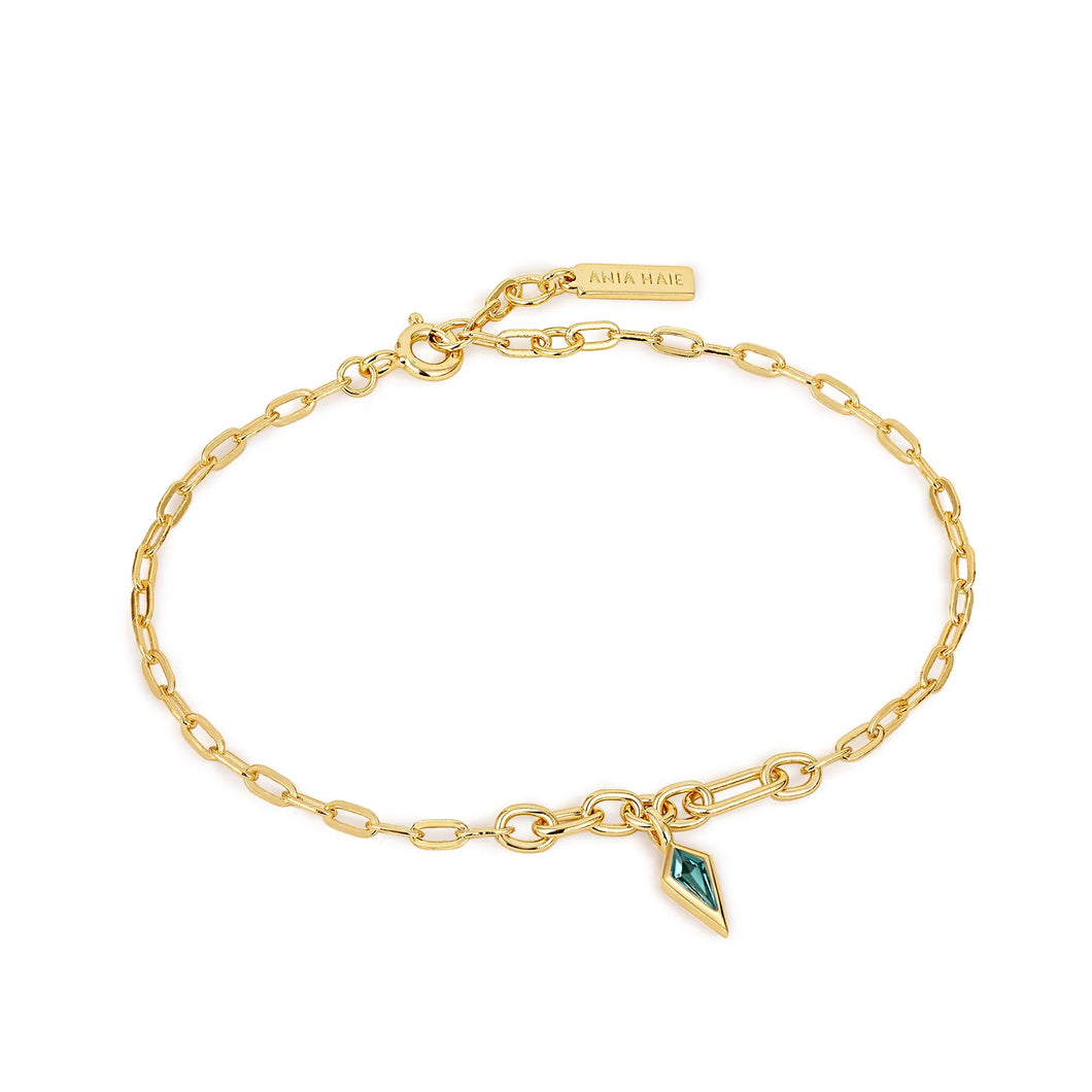 Gold Teal Sparkle Drop Pendant Chunky Chain Bracelet B041-01G-G