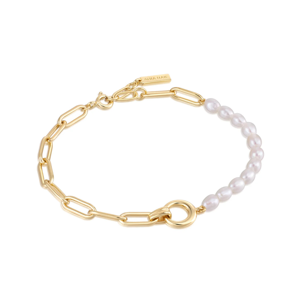 Gold Pearl Chunky Link Chain Bracelet B043-02G