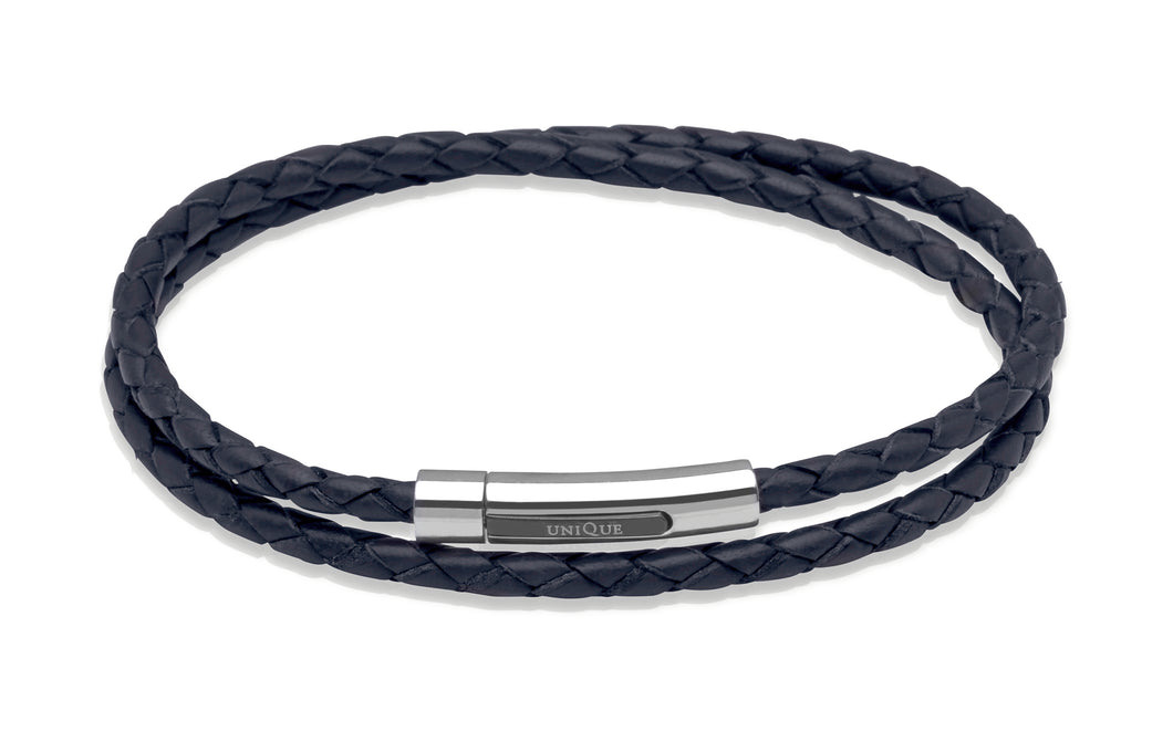 Navy Double Wrap Leather Bracelet B171NV