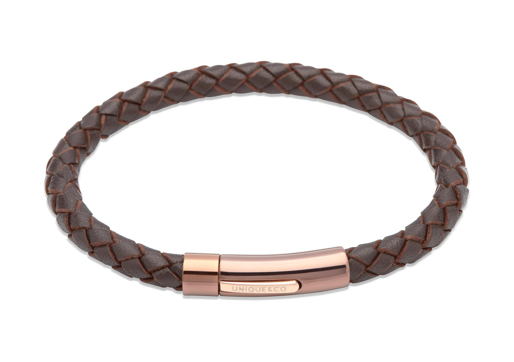 Dark Brown Leather Bracelet with Rose Gold Clasp B321DB
