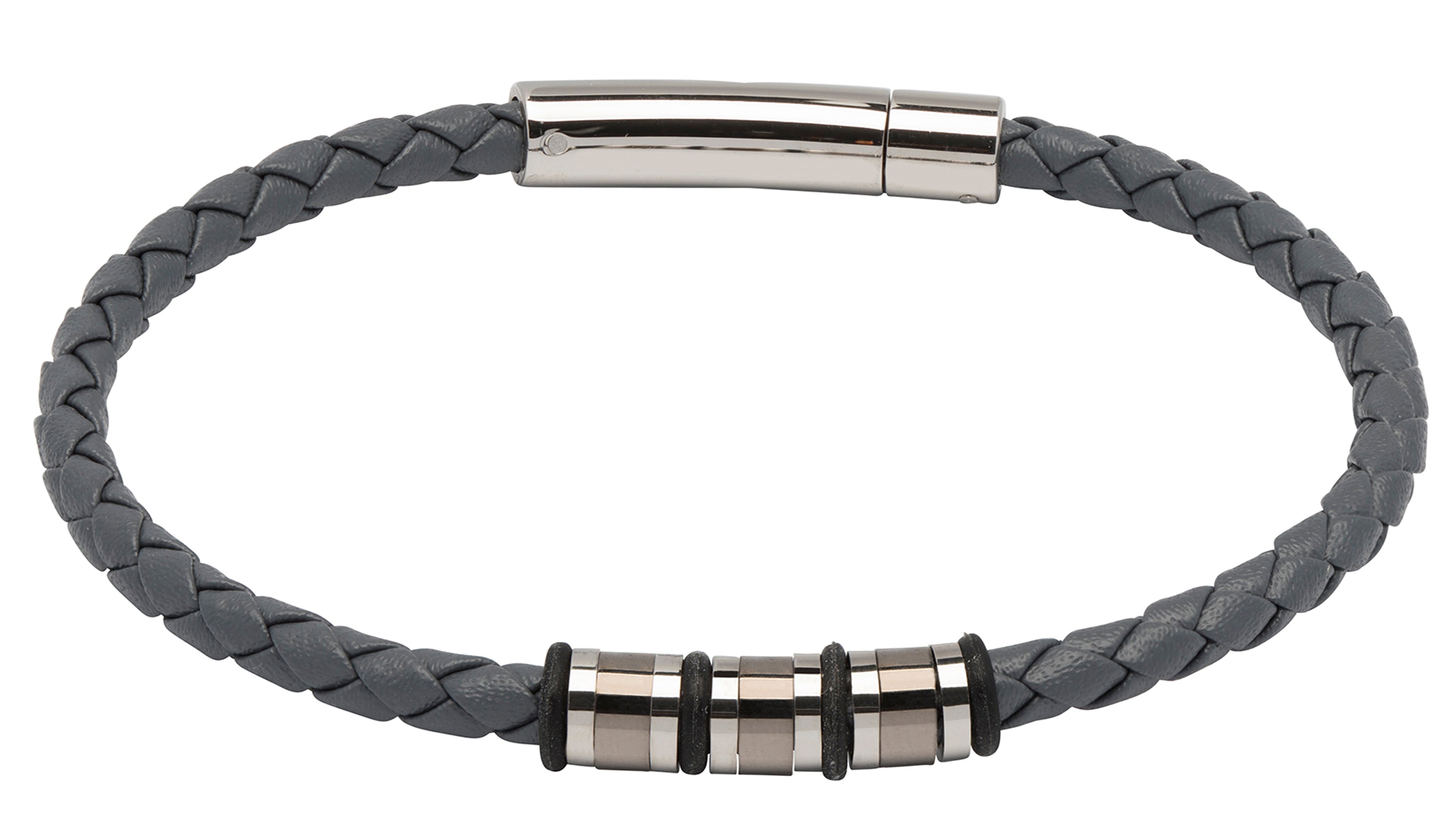 Grey Leather Bracelet with Grey & Steel Detail B404GR