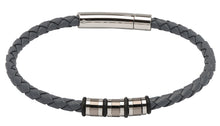 Load image into Gallery viewer, Grey Leather Bracelet with Grey &amp; Steel Detail B404GR

