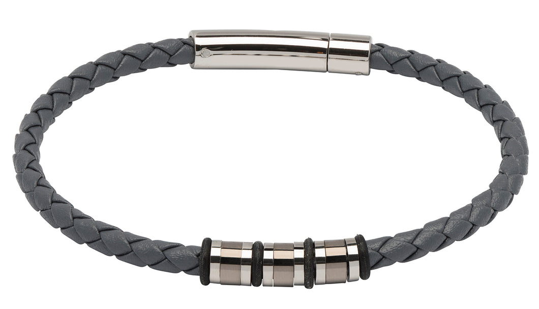 Grey Leather Bracelet with Grey & Steel Detail B404GR