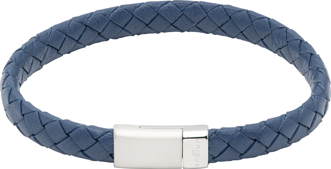 Navy Leather Bracelet with Matte Steel Clasp B475NV