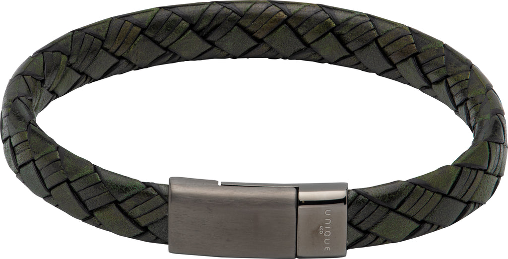 Dark Green Leather Bracelet with Gunmetal Clasp B477DG