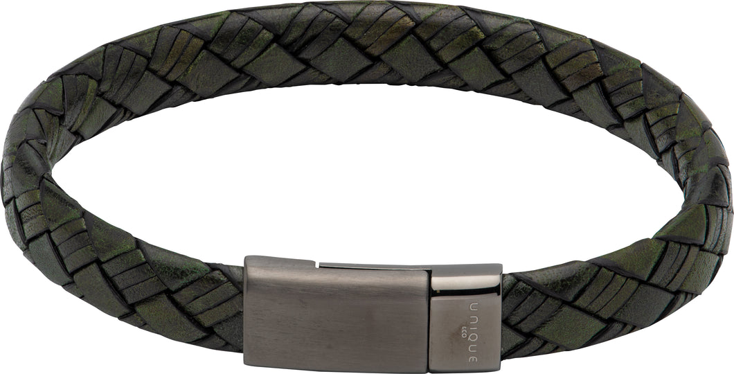 Dark Green Leather Bracelet with Gunmetal Clasp B477DG