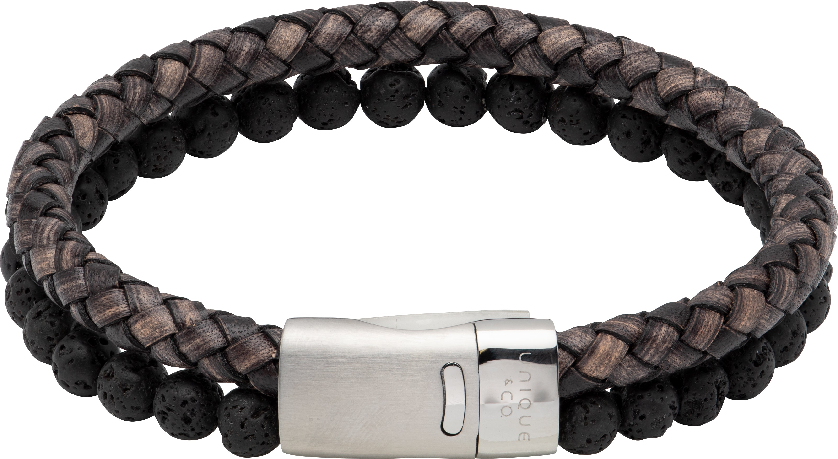 Antique Black Leather bracelet with Lava Stone B482ABL