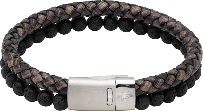 Antique Black Leather bracelet with Lava Stone B482ABL