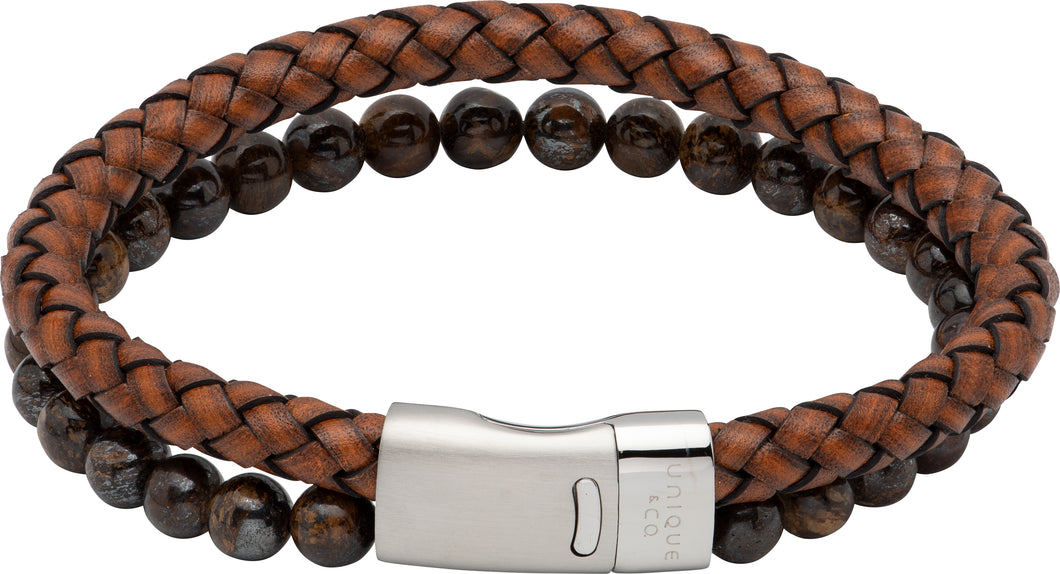 Antique Dark Brown Leather Bracelet with Tigereye B482ADB