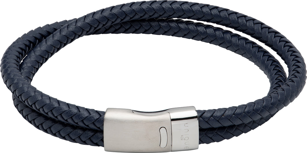 Blue Crossover Leather Bracelet with Clasp B483BLUE