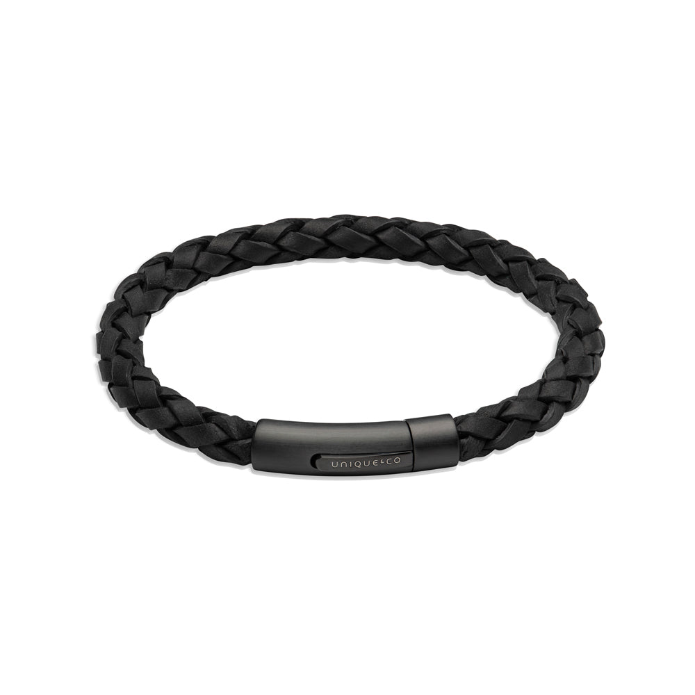 Black Leather Bracelet with Matte Black Clasp B493BL