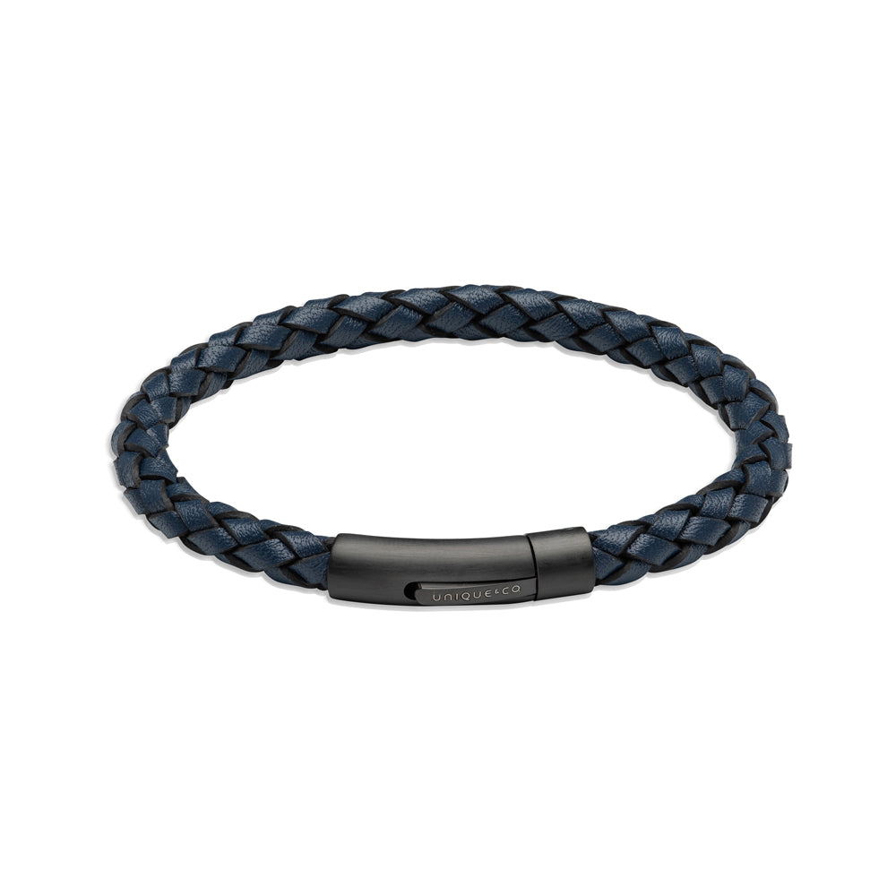 Navy Leather Bracelet with Matte Black Clasp B493NV