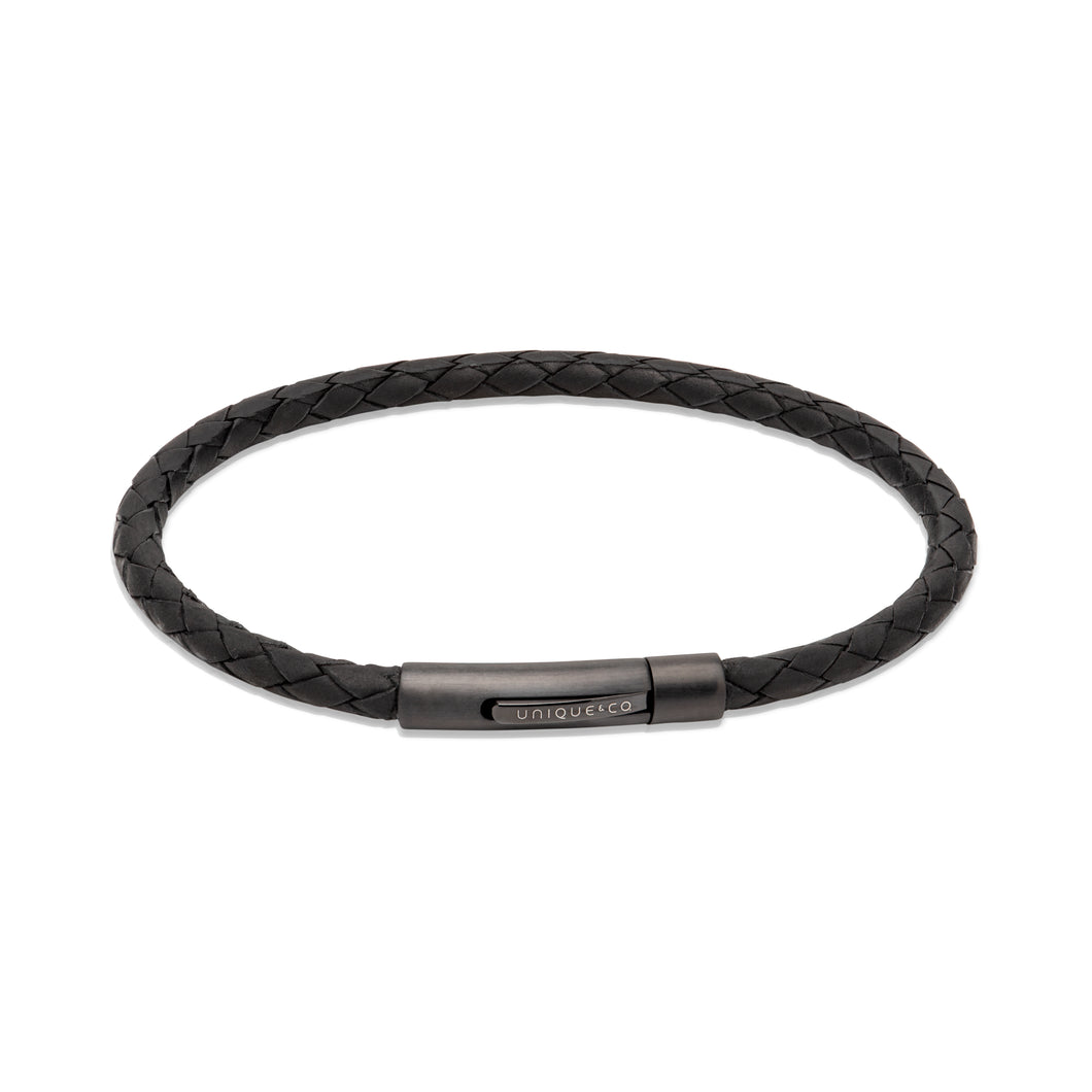 Black Leather Bracelet with Black Matte Clasp B503BL