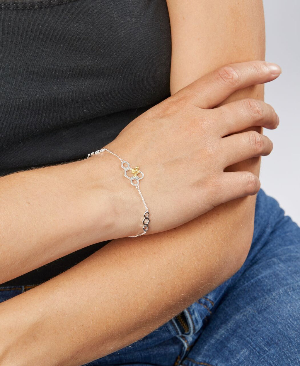 Silver & Gold Honeycomb Bee Bracelet