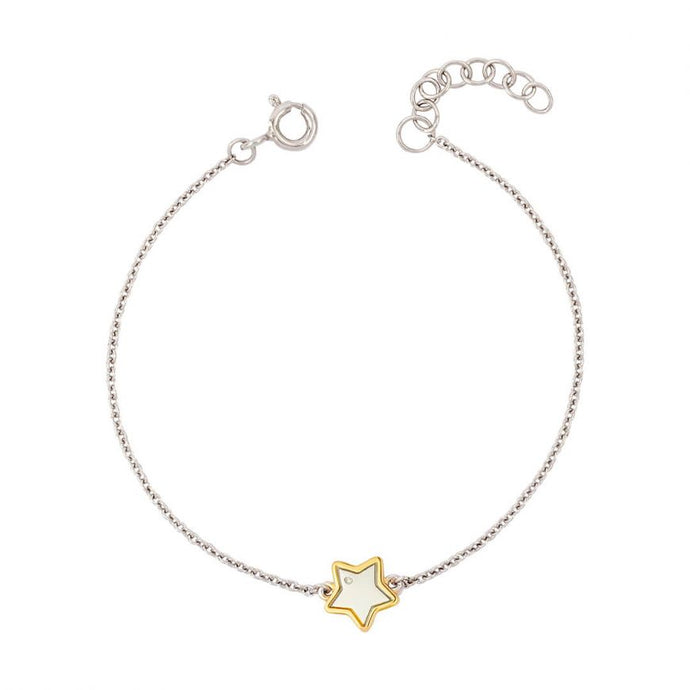 Silver Star Bracelet With Yellow Gold Plated Detail And Diamond B5371